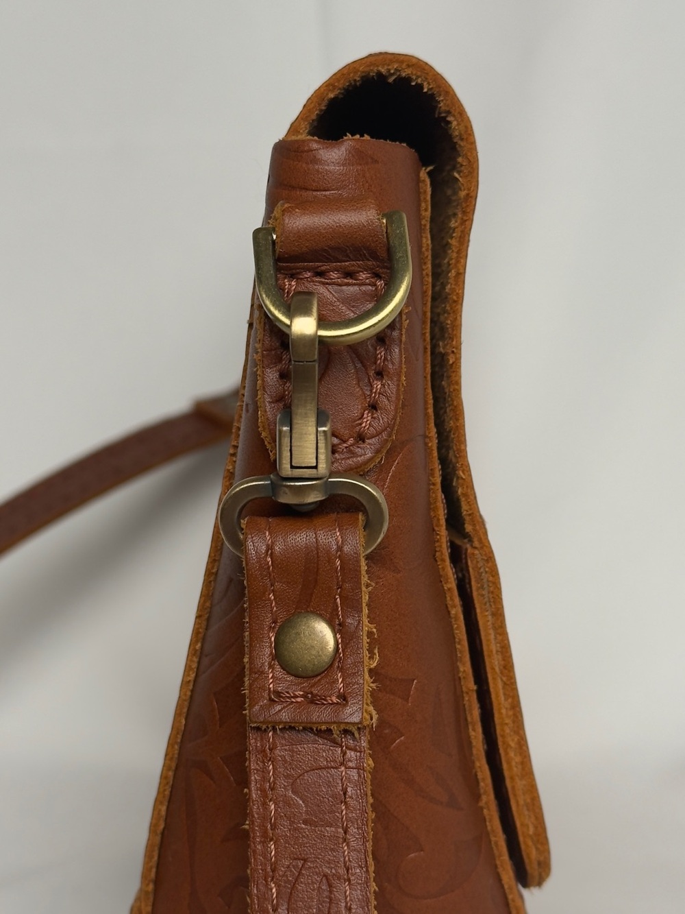 Brown Floral Embossed Leather Portland Leather Metro Crossbody Bag - Picture 3 of 6